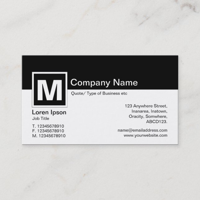 Carte De Visite Monogramme moderne - Noir et Blanc (Coquille d'oeu (Devant)