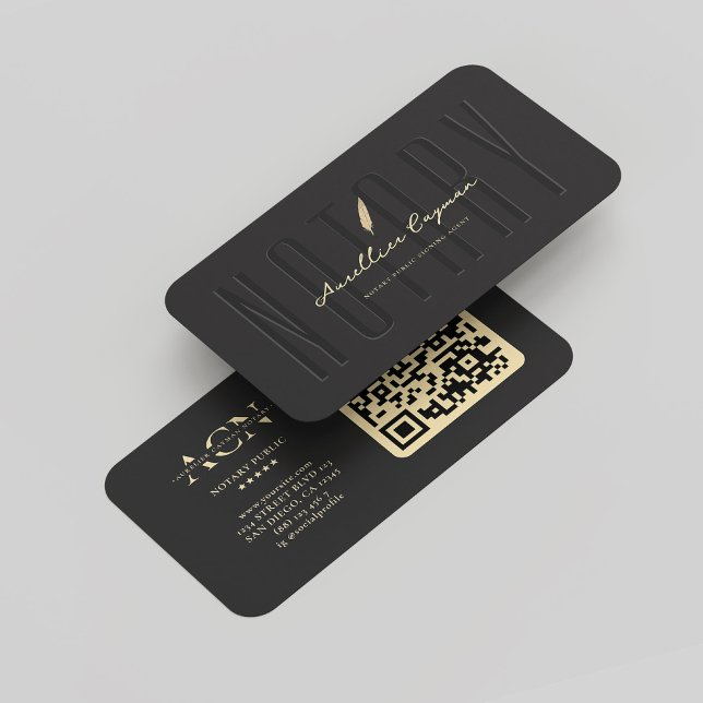 Carte De Visite Monogramme moderne Noir Noir Noir Quill (Modern Mobile Notary Black Gold Quill Monogram Business Card
)