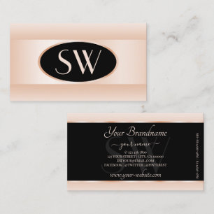 Carte De Visite Monogramme moderne noir Pastel rose Ombre cadre ov
