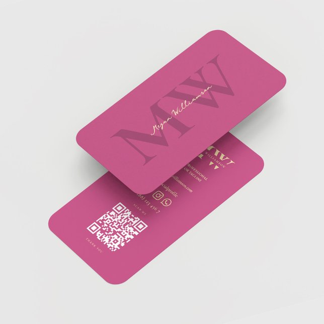 Carte De Visite Monogramme moderne Nom Initiales Professionnel Ros (Modern Monogram Name Initials Professional Pink Business Card
)