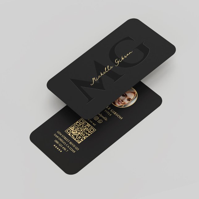 Carte De Visite Monogramme moderne Professional Elegant Black Phot (Modern Monogram Professional Elegant Black Gold Business Card
)