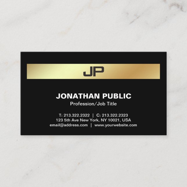 Carte De Visite Monogramme moderne professionnel Elégant Black Gol (Devant)
