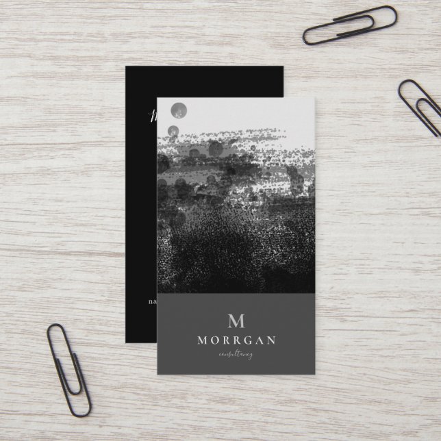 Carte De Visite Monogramme moderne professionnel noir gris (Devant/Arrière en situation)