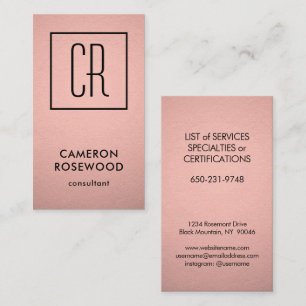 Carte De Visite Monogramme moderne Rose Gold Faux Foil Rose Vertic