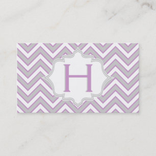 Carte De Visite monogramme moderne rose, gris chevron personnalisé
