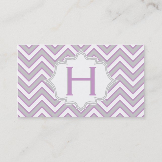 Carte De Visite monogramme moderne rose, gris chevron personnalisé (Devant)