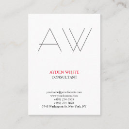 Carte De Visite monogramme moderne simple noir blanc rouge gris