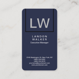 Carte De Visite Monogramme moderne simple professionnel bleu nuit