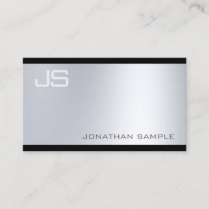 Carte De Visite Monogramme moderne sophistiqué Glamor Silver Look