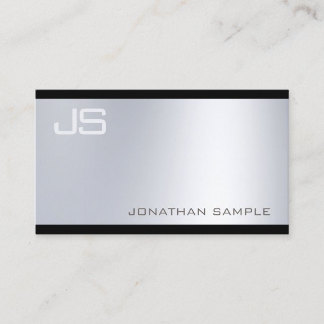 Carte De Visite Monogramme moderne sophistiqué Glamor Silver Look (Devant)