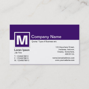 Carte De Visite Monogramme moderne - violet profond et blanc