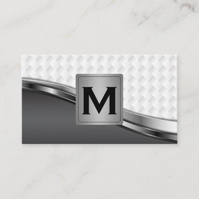 Carte De Visite Monogramme | Motif de tissage métallique (Devant)