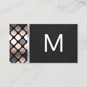 Carte De Visite Monogramme   Motif métallique foncé   Cuir noir