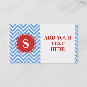 Carte De Visite Monogramme Motif moderne simple bleu Chevron