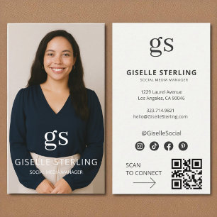 Carte De Visite Monogramme neutre Photo Médias sociaux Code QR