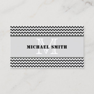 Carte De Visite Monogramme noir blanc Chevron Zigzag