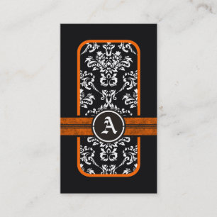 Carte De Visite monogramme noir blanc damassé orange
