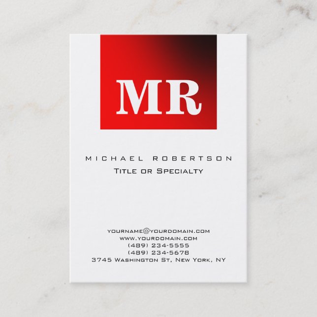 Carte de visite Monogramme noir blanc rouge minima (Devant)