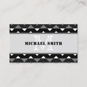 Carte De Visite Monogramme noir gris blanc Chevron Zigzag