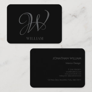 Carte De Visite Monogramme noir gris élégant personnalisé initial