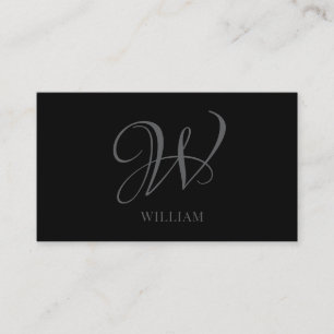 Carte De Visite Monogramme noir gris élégant personnalisé initial