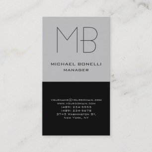 Carte de visite monogramme noir gris vertical tend