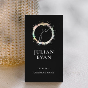 Carte De Visite Monogramme noir Luxe Holographique moderne