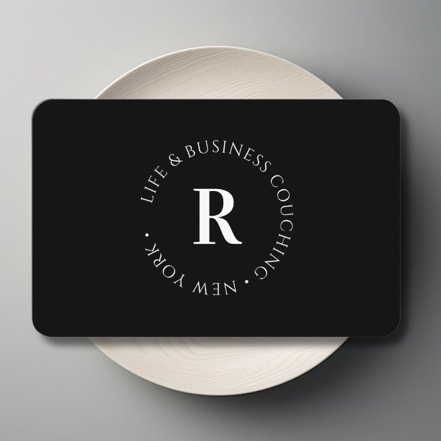 Carte De Visite Monogramme, noir minimum (Monogram, Minimum Black and White Business Card)