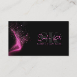 Carte De Visite Monogramme Noir Neon rose Beauté Salon Code QR