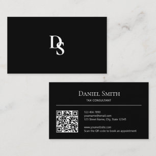 Carte De Visite Monogramme noir professionnel simple Code QR