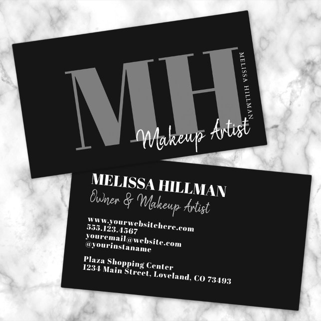 Carte De Visite Monogramme noir simple professionnel (Simple Modern Black Professional Monogram Business Card)
