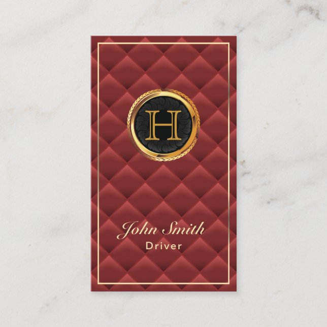 Carte De Visite Monogramme Or de luxe Rouge Quilé Conducteur moder (Devant)