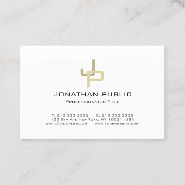 Carte De Visite Monogramme Or élégant Professionnel Moderne Propre (Devant)
