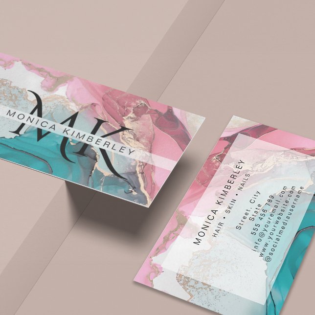 Carte De Visite Monogramme or en marbre d'Agate (Agate Marble Gold Monogram Business Card)