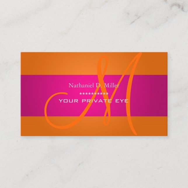Carte De Visite Monogramme Orange+Fuschia (Devant)