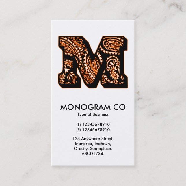 Carte De Visite Monogramme Paisley - M (Devant)
