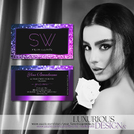 Carte De Visite Monogramme Parties scintillant Ombre Rose violet d