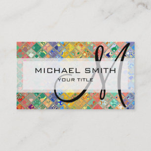 Carte De Visite Monogramme personnalisé Abstrait de Motif de mosaï