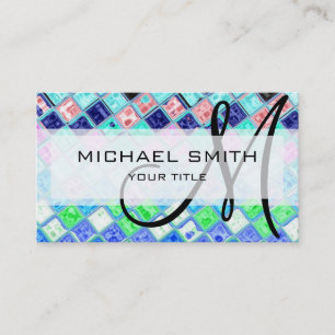 Carte De Visite Monogramme personnalisé Abstrait Motif en mosaïque