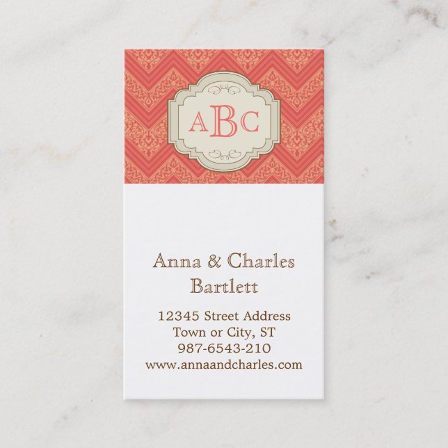 Carte De Visite Monogramme personnalisé de damassé de Chevron (Devant)