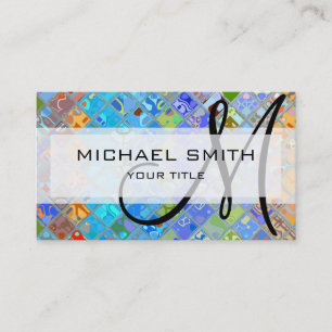 Carte De Visite Monogramme personnalisé de Motif de mosaïque Abstr