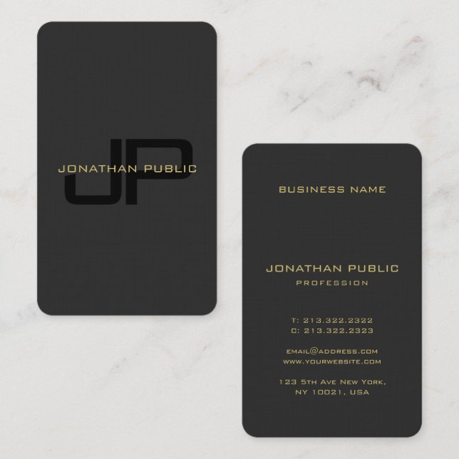 Carte De Visite Monogramme personnalisé Elégant Faux Gold Vertical (Devant / Derrière)