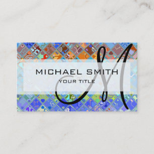 Carte De Visite Monogramme personnalisé en mosaïque Abstraite colo