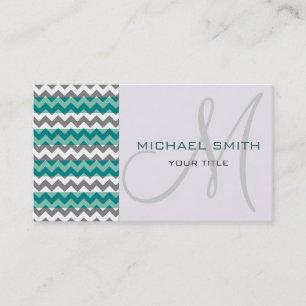 Carte De Visite Monogramme personnalisé Gris Mint Chevron Zigzag M