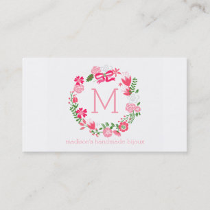 Carte De Visite Monogramme personnalisé par guirlande florale ros