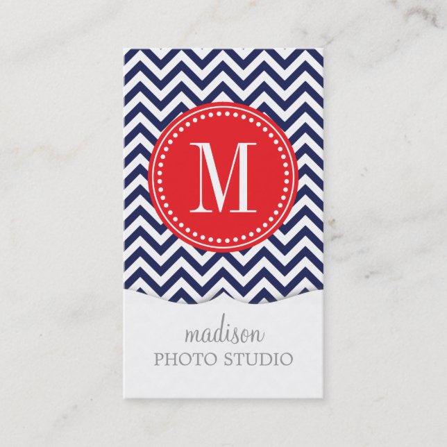 Carte De Visite Monogramme personnalisé par zigzag de Chevron de (Devant)