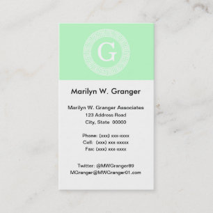 Carte De Visite Monogramme principal grec blanc en bon état