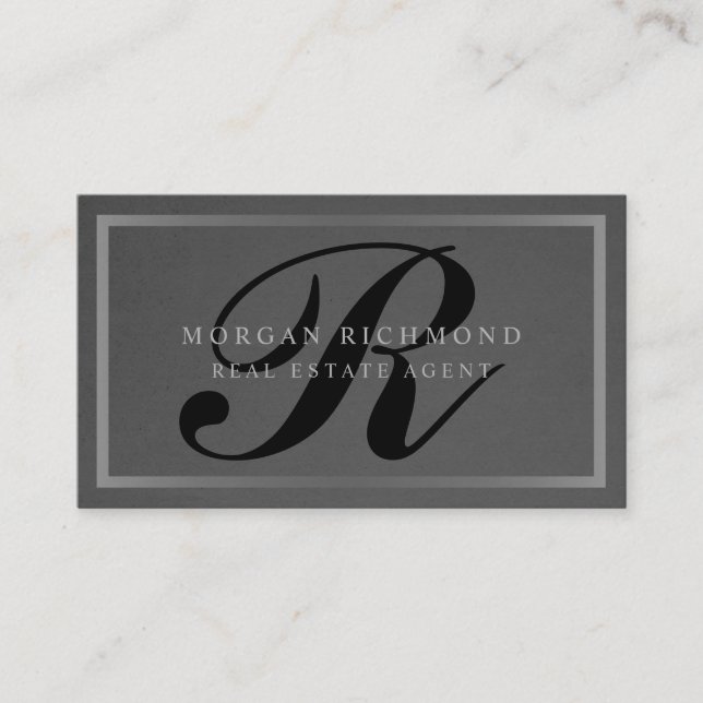 Carte De Visite Monogramme Professional Grey Silver Immobilier (Devant)