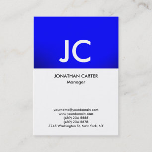 Carte De Visite Monogramme professionnel blanc bleu vertical