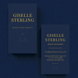 Carte De Visite Monogramme Professionnel Bleu Marine Minimaliste
